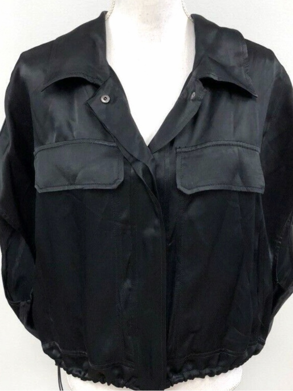 Black Satin Utility short sleeve Jacket - Women